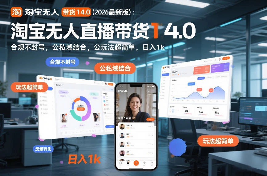 淘宝无人直播带货14.0(2026最新版):合规不封号,公私域结合,玩法超简单,日入1k+【揭秘】-BOSS 课程