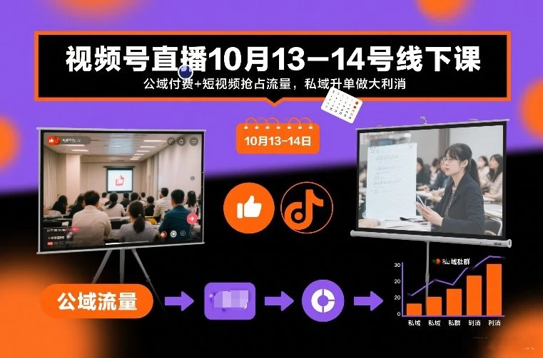 视频号直播10月13-14号线下课,公域付费+短视频抢占流量,私域升单做大利消 视频号直播10月13-14号线下课,公域付费+短视频抢占流量,私域升单做大利消