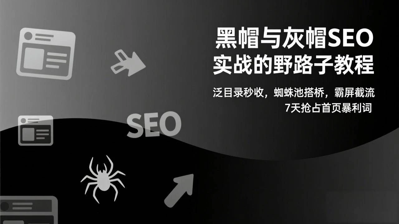 （17125期）黑帽与灰帽SEO实战的野路子教程：泛目录秒收，蜘蛛池搭桥，霸屏截流，7天抢占首页暴利词-BOSS 课程