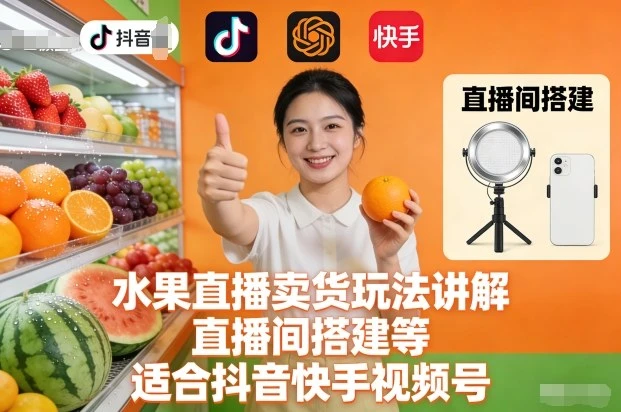 水果直播卖货玩法讲解、直播间搭建等，适合抖音快手视频号-BOSS 课程