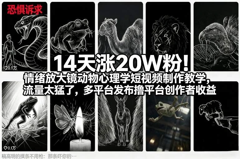 14天涨20W粉!情绪放大镜动物心理学短视频制作教学,流量太猛了,多平台发布撸平台创作者收益-BOSS 课程