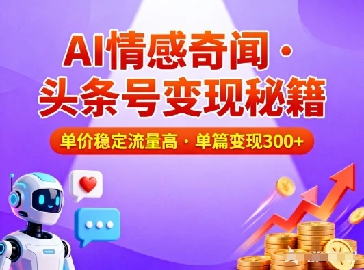 头条号做AI情感奇闻内容,单价稳定流量高,一篇变现3张 头条号做AI情感奇闻内容,单价稳定流量高,一篇变现3张