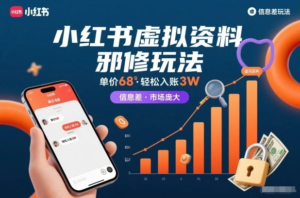 小红书虚拟资料邪修玩法，单价68，轻松入账3W，信息差玩法，市场庞大-BOSS 课程