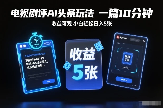 电视剧评AI头条玩法，一篇10分钟，收益可观，小白轻松日入5张+【独家】-BOSS 课程
