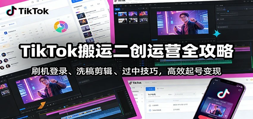 TikTok搬运二创运营全攻略：刷机登录、洗稿剪辑 、过中技巧，高效起号变现-BOSS 课程