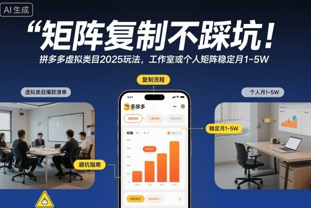 矩阵复制不踩坑！拼多多虚拟类目2025玩法，工作室或者个人矩阵稳定月1-5W【揭秘】-BOSS 课程