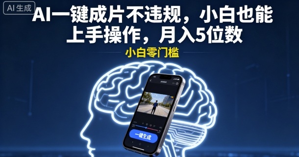 AI一键成片不违规，小白也能上手操作，月入5位数