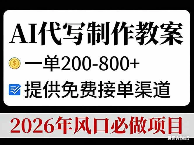 (17096期)AI代写制作教案,一单200-800+,提供免费接单渠道,2026年风口必做项目 (17096期)AI代写制作教案,一单200-800+,提供免费接单渠道,2026年风口必做项目