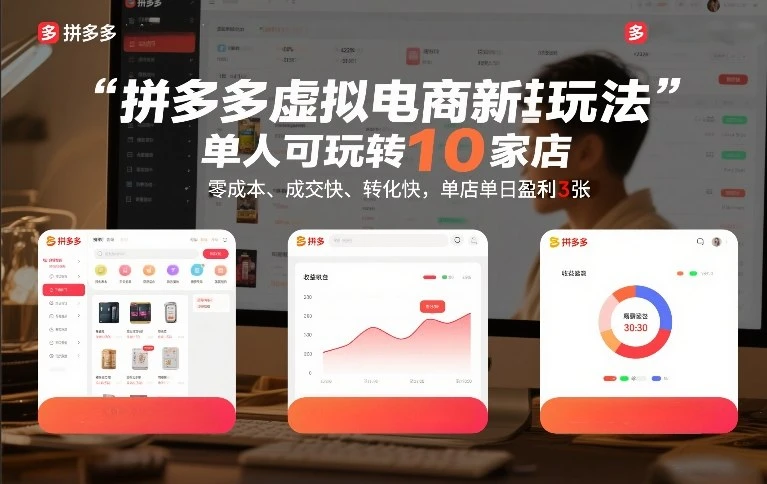 拼多多虚拟电商新玩法，单人可玩转10家店，零成本、成交快、转化快，单店单日盈利3张【揭秘】-BOSS 课程