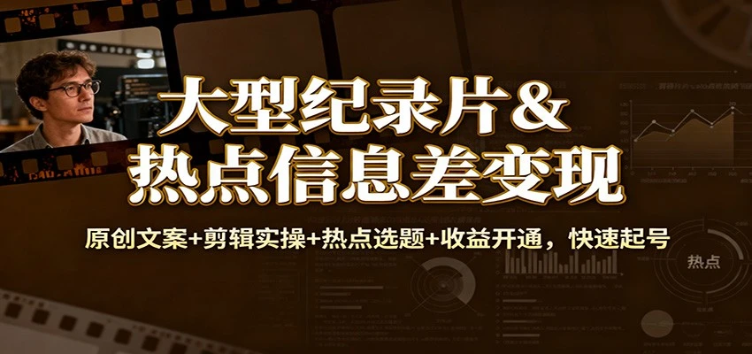 大型纪录片&热点信息差变现：原创文案+剪辑实操+热点选题+收益开通，快速起号-BOSS 课程