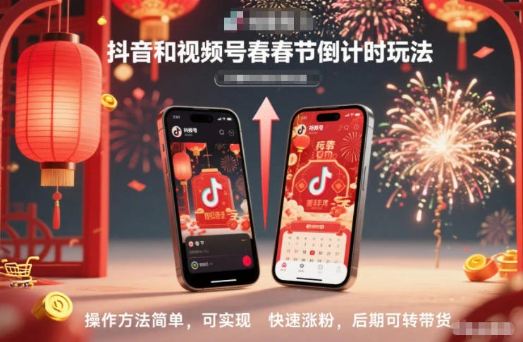 抖音和视频号，春节倒计时玩法，操作方法简单，可实现快速涨粉，后期可转带货-BOSS 课程