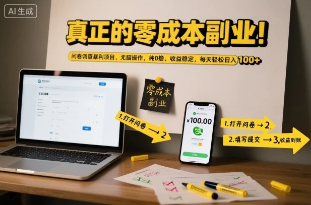 真正的零成本副业！问卷调查暴利项目，无脑操作，纯0撸，收益稳定，每天轻松日入100+【揭秘】-BOSS 课程