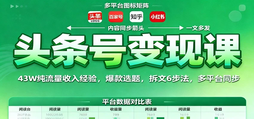 头条号变现课：43W纯流量收入经验，爆款选题，拆文6步法，多平台同步-BOSS 课程