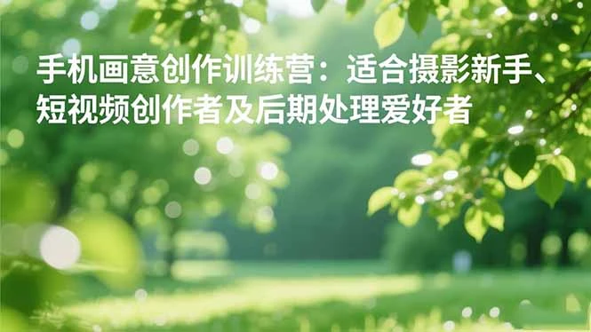 手机摄影之画意创作训练营:适合摄影新手、短视频创作者及后期处理爱好者-BOSS 课程